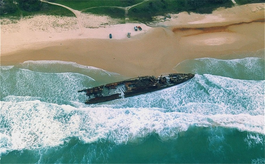 Wreck-of-the-passenger-vessel-MAHENO-on-Fraser-Island-Qld-22-Sep-1993.-Vessel-went-ashore-and-broke-up-9-Jul-1935-after-tow-broke